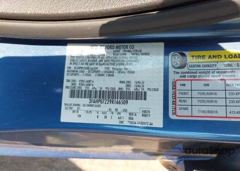 2009 Ford Fusion Se из США, поврежденный, VIN 3FAHP07Z29R166509